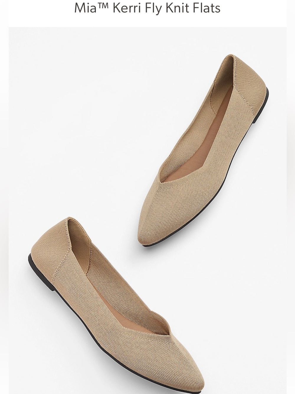 MIA Kerri Fly Knit Pointed-Toe Flats in Beige